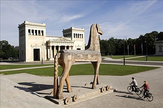 骑自行车,马,雕塑,慕尼黑,巴伐利亚,德国,欧洲