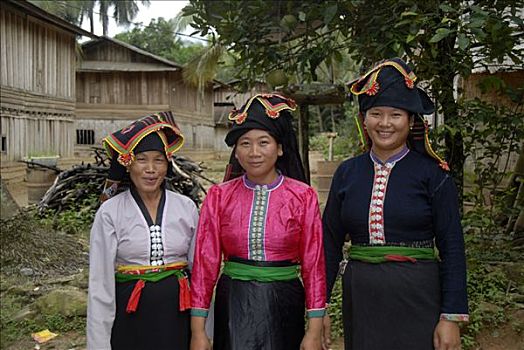 三个女人,坝,部落,传统服饰,禁止,省,老挝,东南亚