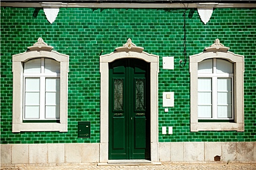 老,房子,绿色,砖瓦,建筑