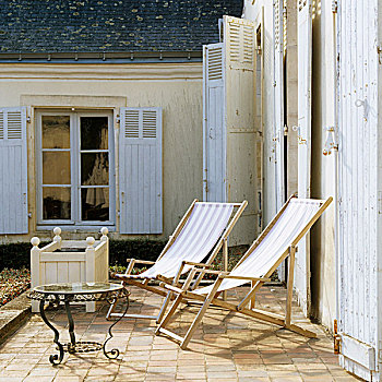 阳光,平台,木质,躺椅,正面,法国,郊区住宅