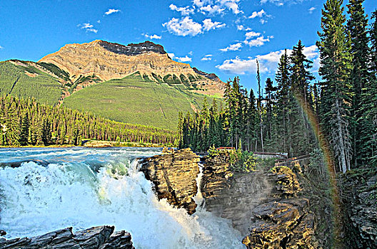 彩虹,阿萨巴斯卡瀑布,碧玉国家公园,艾伯塔省,加拿大