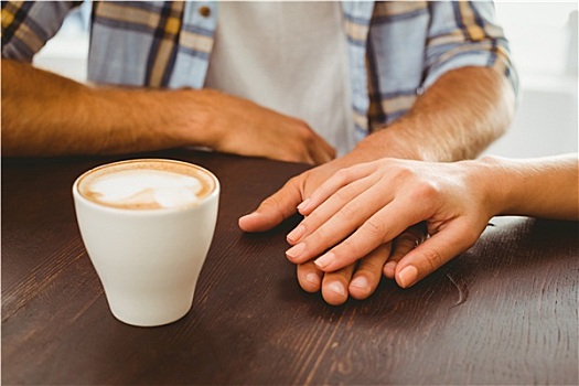 情侣,享受,咖啡,握手