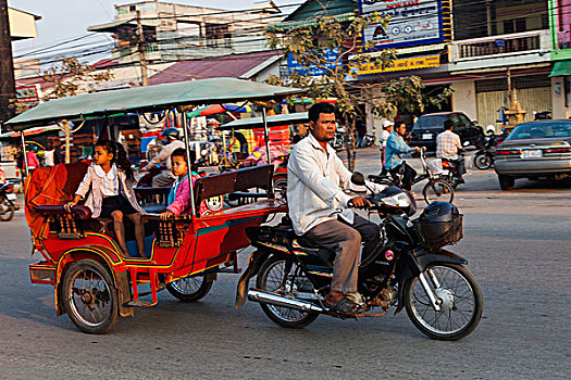 柬埔寨,收获,嘟嘟车,乘客
