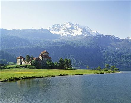 粪便,城堡,湖,恩加丁,格劳宾登州,瑞士,建造,世纪,私人财产