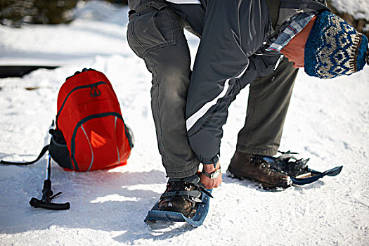 男人,穿戴,雪鞋,路易斯湖,加拿大
