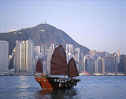 城市天际线,维多利亚港,太平山,背景,香港,中国