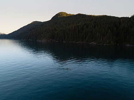 航拍,漂流,湖,日落