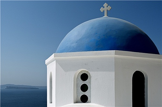 圆顶,教堂,圣托里尼岛,希腊