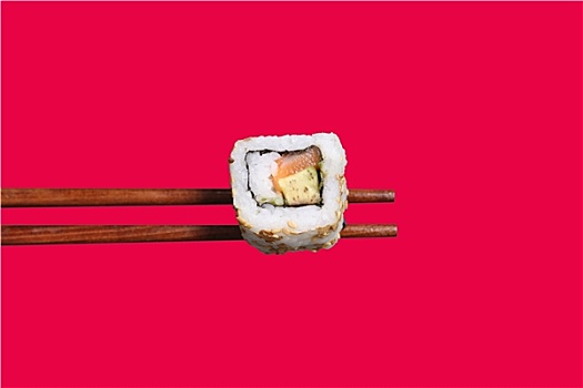 寿司,木质,筷子,亚洲,红色背景