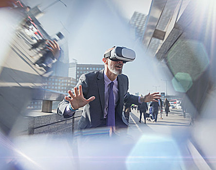 商务人士,虚拟现实,玻璃,城市,桥