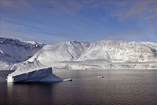 格陵兰,冰山,平静,水,东北方,海岸