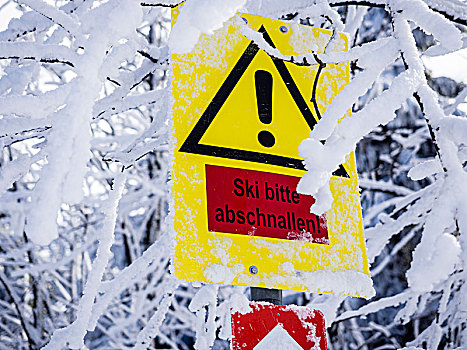 警告标识,陡峭,山,拿,滑雪,哈尔茨山,德国