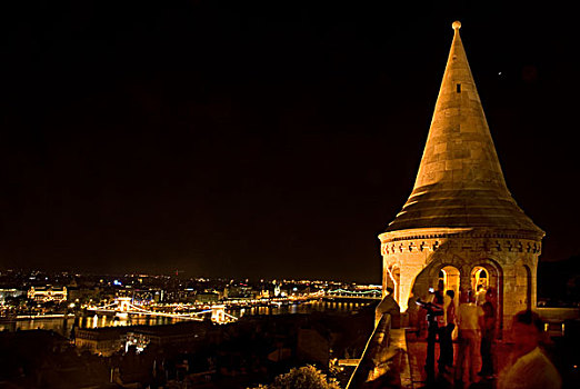 人,棱堡,远眺,链子,桥,夜晚,城堡,布达佩斯,匈牙利,欧洲
