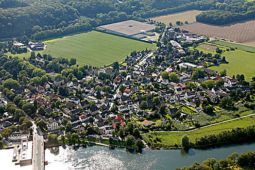 航拍,地区,位于,河,鲁尔区,北莱茵威斯特伐利亚,德国,欧洲