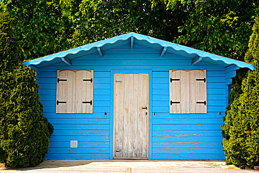蓝色,木房子
