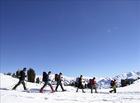 法国,冬天,远足者,雪中