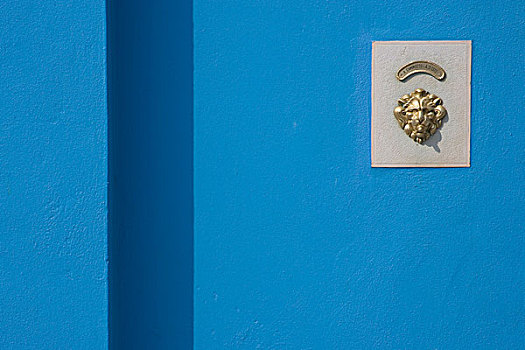 意大利,布拉诺岛,蓝色,墙,门铃,黄铜,头部