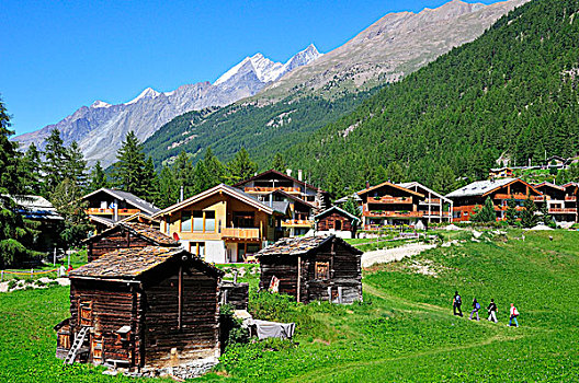 木质,小屋,木制屋舍,近郊,策马特峰,瓦莱州,瑞士,欧洲