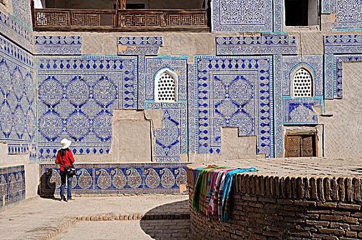 乌兹别克斯坦,希瓦,城镇,涂绘,陶瓷,砖瓦,墙壁,宫殿