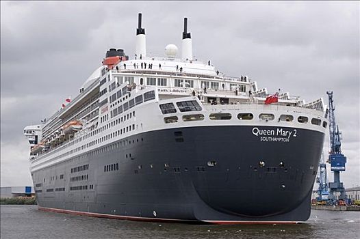 转,巡航,船,玛丽女王二世号,汉堡港,2005年,德国