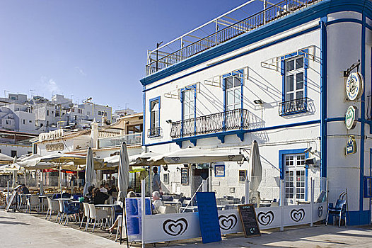 海边,散步场所,街边咖啡厅,阿尔布斐拉,阿尔加维,葡萄牙
