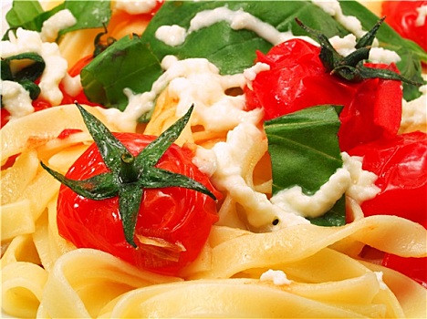 意大利面,收集,西红柿,罗勒,意大利干酪