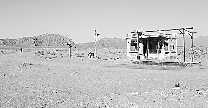 伊朗,老,加油站,荒芜,山,背景,无人