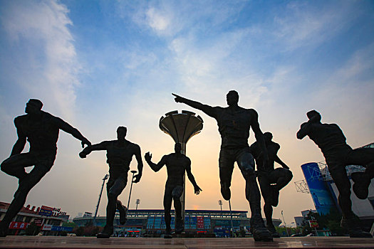 宁波,体育馆,雕塑,天空,力量,剪影