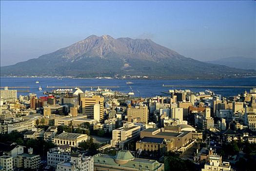 日本,九州,鹿儿岛,天际线,火山
