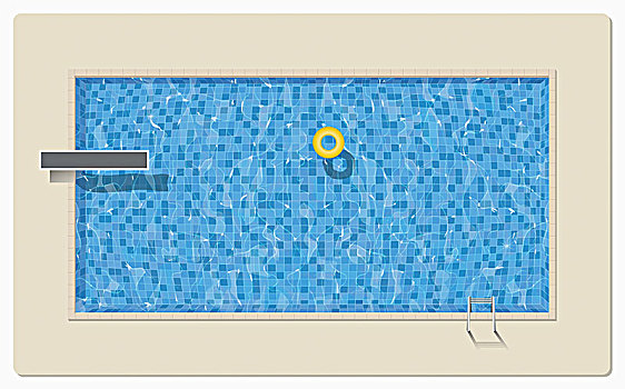 俯视,游泳池,蓝色,瓷砖,跳板,黄色,漂浮