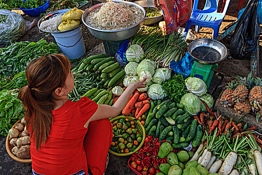 街道,出售,销售,蔬菜,水果,海鲜,越南,印度支那,东南亚,东方,亚洲