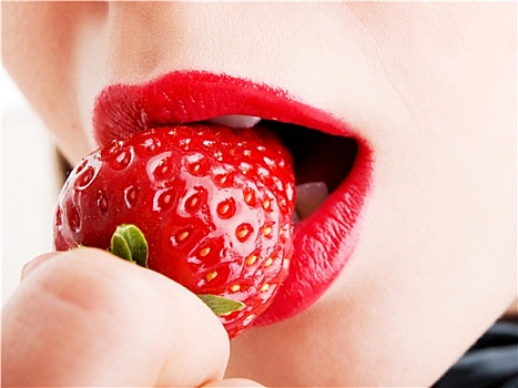 美女,吃,草莓