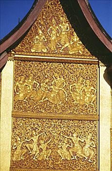 老挝,琅勃拉邦,雕刻,庙宇,墙壁
