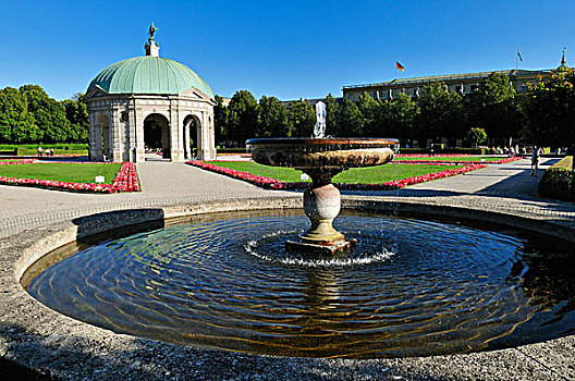 皇家,花园,宫廷花园,喷泉,亭子,慕尼黑,巴伐利亚,德国,欧洲