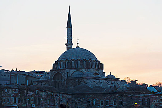 塔,清真寺,黄昏,伊斯坦布尔,土耳其