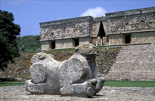 尤卡坦半岛,乌斯马尔,雕塑,美洲虎