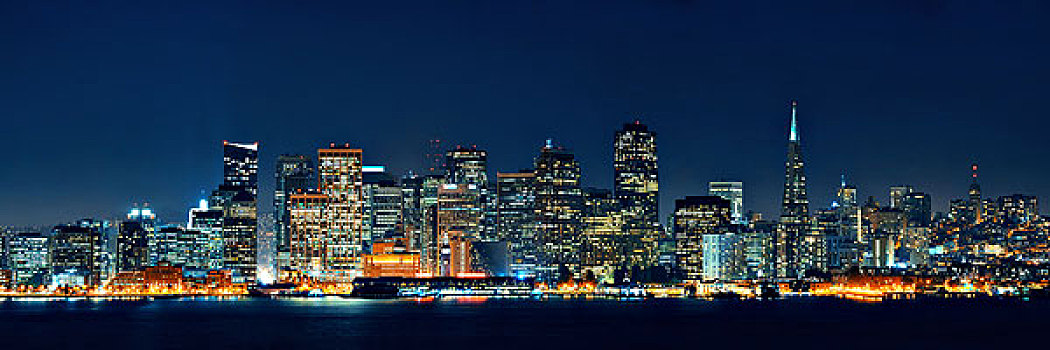旧金山,城市天际线,城市,建筑,夜晚,全景