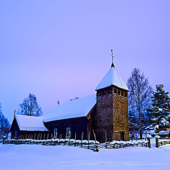 木质,教堂,冬天