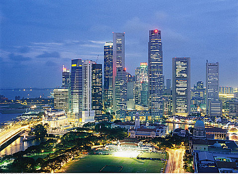 市区,新加坡,黄昏