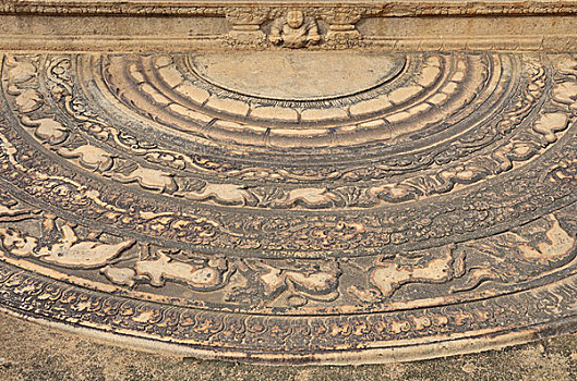 月长石,正面,装饰,宫殿,阿努拉达普拉,世界遗产,斯里兰卡,南亚,亚洲