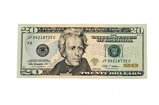 美洲,20美元,钞票,上方,白色