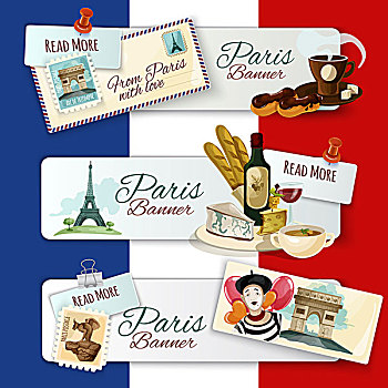 巴黎,横图,旗帜,旅游,明信片,背景,隔绝,矢量