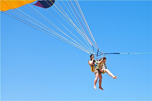 男人,女孩,帆伞运动,降落伞,蓝天