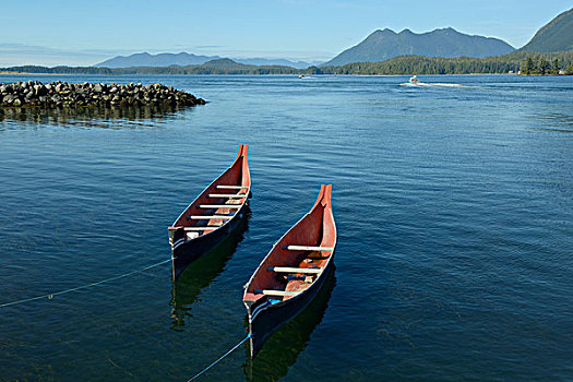 加拿大,不列颠哥伦比亚省,温哥华岛,两个,独木舟,锚定,港口,大幅,尺寸