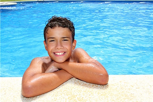 男孩,高兴,青少年,度假,游泳池