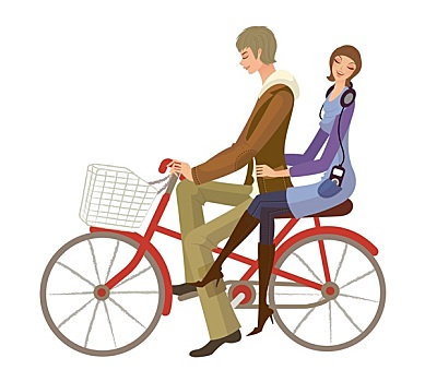 情侣,骑,自行车
