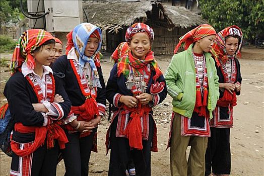 女孩,红色,少数民族,山,部落,省,北越,亚洲