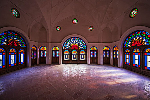 彩色玻璃窗,冬天,局部,历史,房子,伊斯法罕省,伊朗