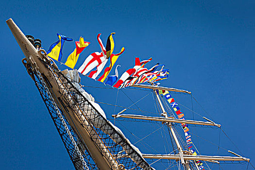 罗马尼亚,黑海,海岸,港口,高桅横帆船,赛舟会,信号,旗帜,桅杆