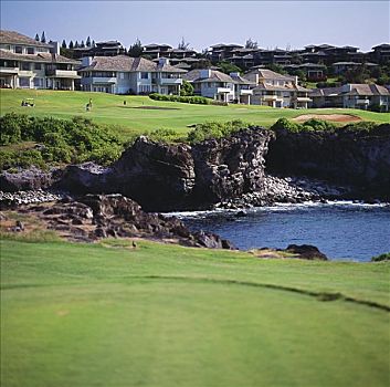 夏威夷,毛伊岛,麦肯那高尔夫俱乐部,房子,高尔夫球场,海岸线